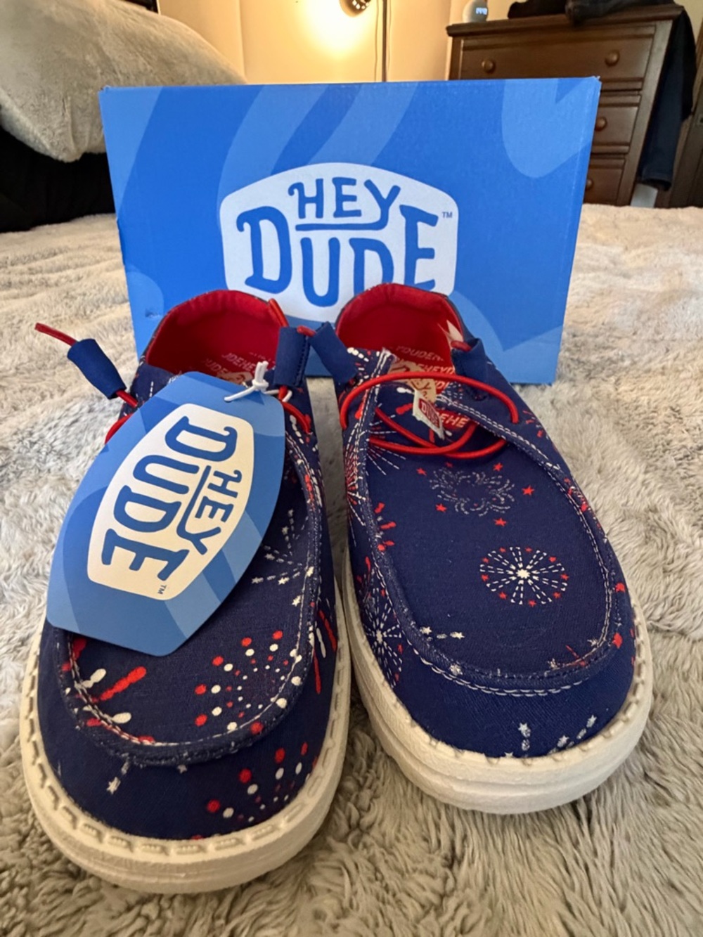 Hey Dude Navy Red White Fireworks Slip-On Flats